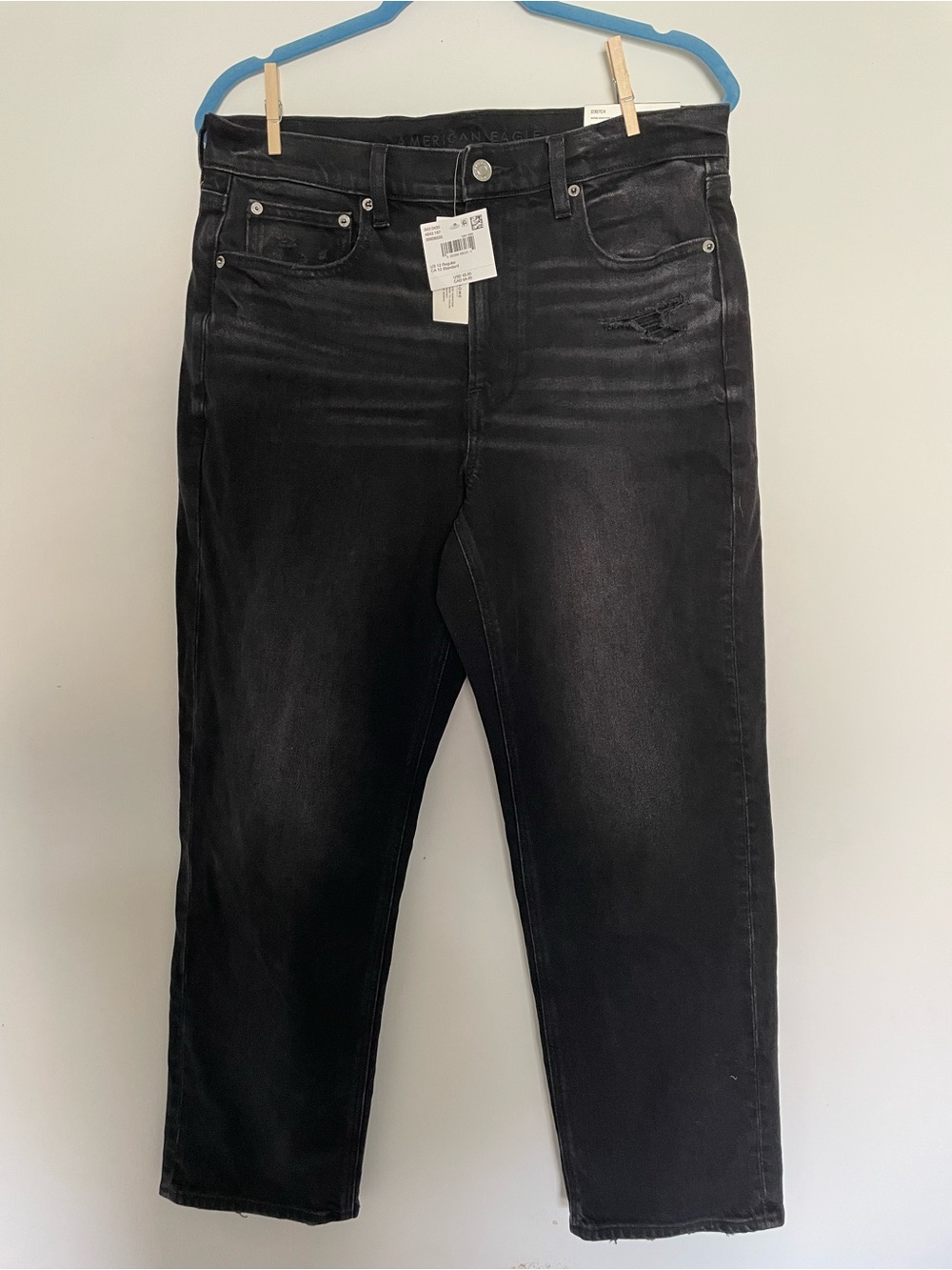 NWT American Eagle Super High-Rise Ankle Straight Jeans 12 Regular Washed Black